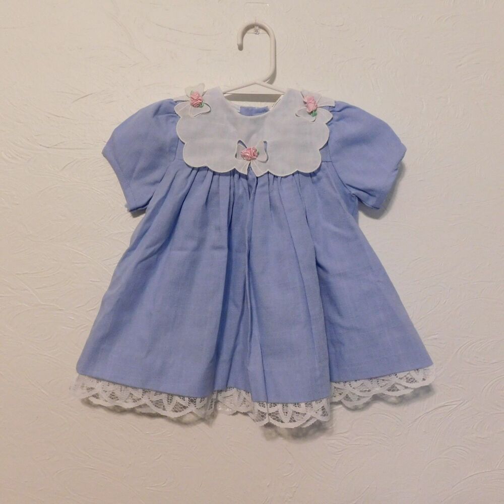 Vintage classic baby blue toddler girl dress  size 18m cottagecore dainty